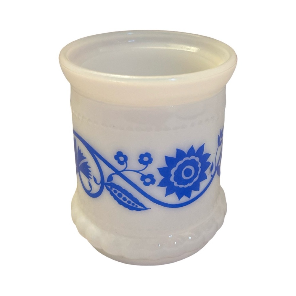 VTG Hazel Atlas Milk Glass Blue Floral - No Lid